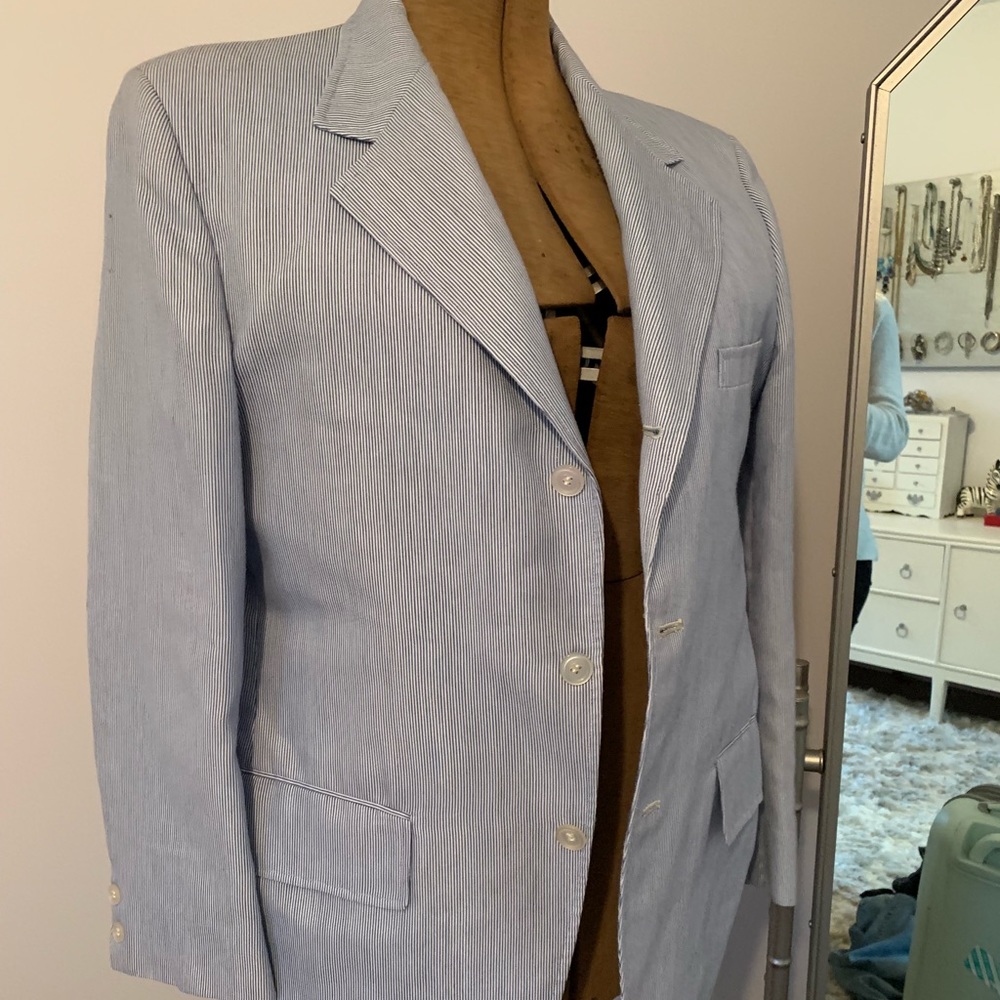 VTG FILENES MENS STRIPED BLUE AND WHITE BLAZER